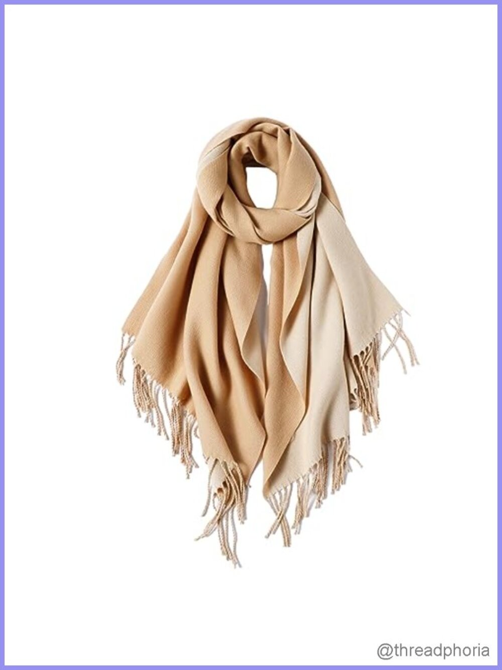 Large Pashmina Shawl Wrap, Solid Two-Tone Lightweight Scarf, Fringe Edges, for